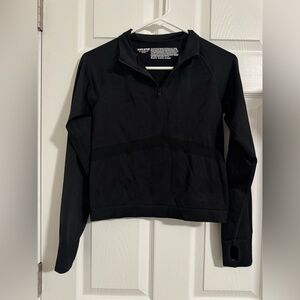 PINK Victoria's Secret Black Activewear Quarter-Zip Cropped Pullover